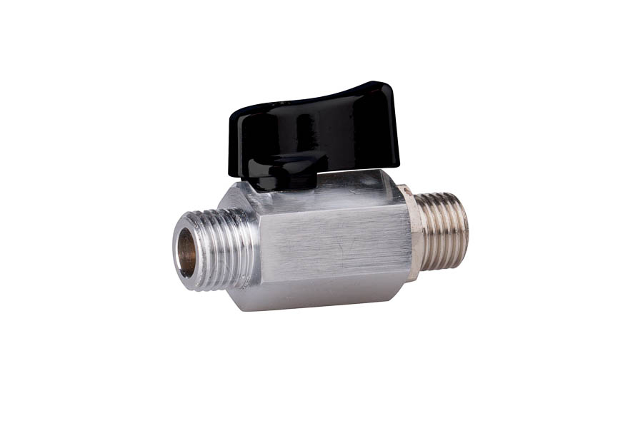 Mini- ball valve - brass, male/male - handlever made of Aluminium