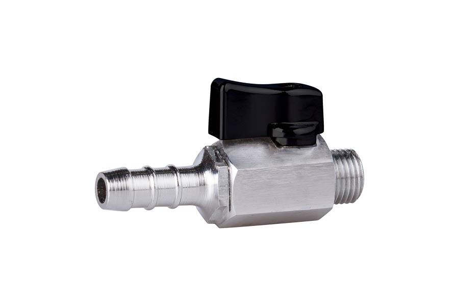 Mini- ball valve - brass, male/hose connection- handlever made of Aluminium