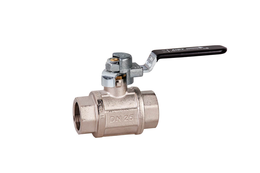 2-way ball valve - brass, female/female, with air vent hole - lockable