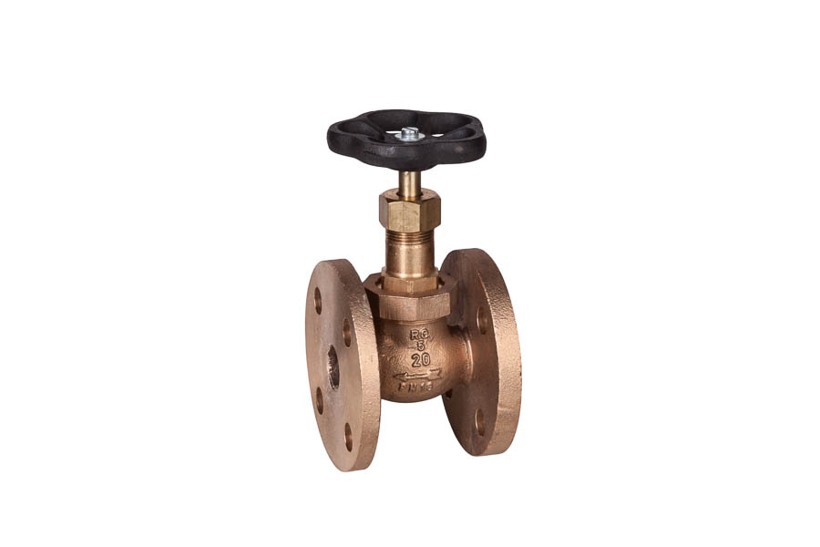 Stop valve, flanged - Bronze (Rg5), inner parts: SoMs59, DN 15 up to DN 80, PN 16, straightway form - with secured bonnet