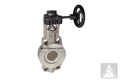 Double offset butterfly valve - wafer type, stainless steel/1.4401/RTFE